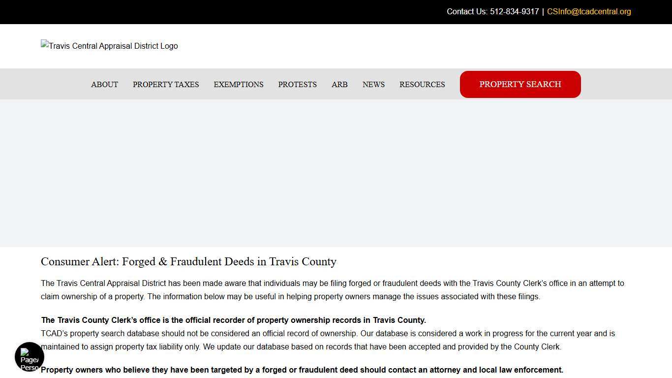 Consumer Alert: Forged & Fraudulent Deeds in Travis County Travis Central Appraisal District